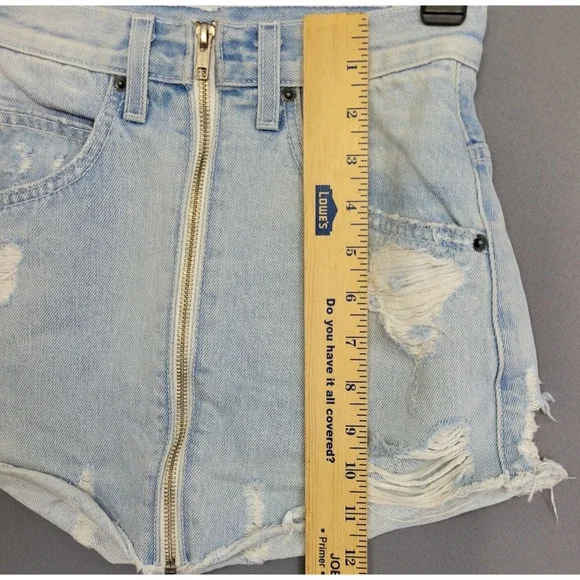 Carmar Distress Mini Jean Skirt Womens 23 Blue Denim Pockets Full Zip Grunge - Picture 8 of 13